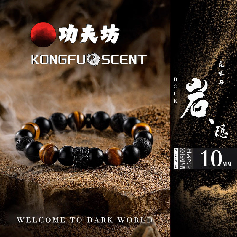 [Dark Warrior] Obsidian, volcanic stone, amethyst forged bracelet