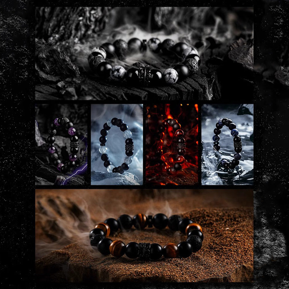 [Dark Warrior] Obsidian, volcanic stone, amethyst forged bracelet