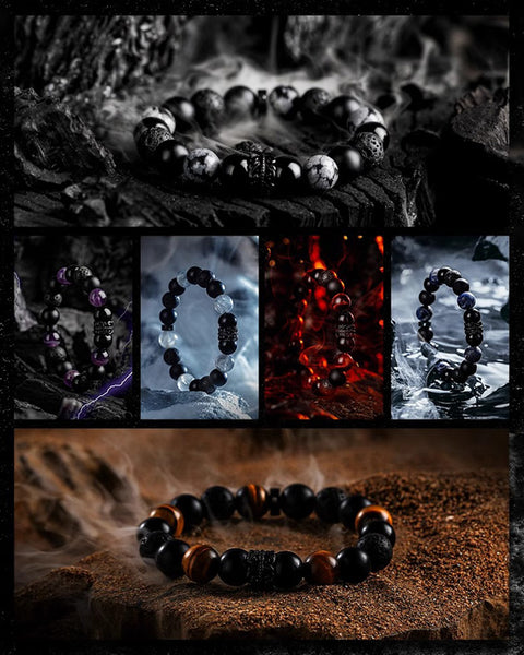 [Dark Warrior] Obsidian, volcanic stone, amethyst forged bracelet